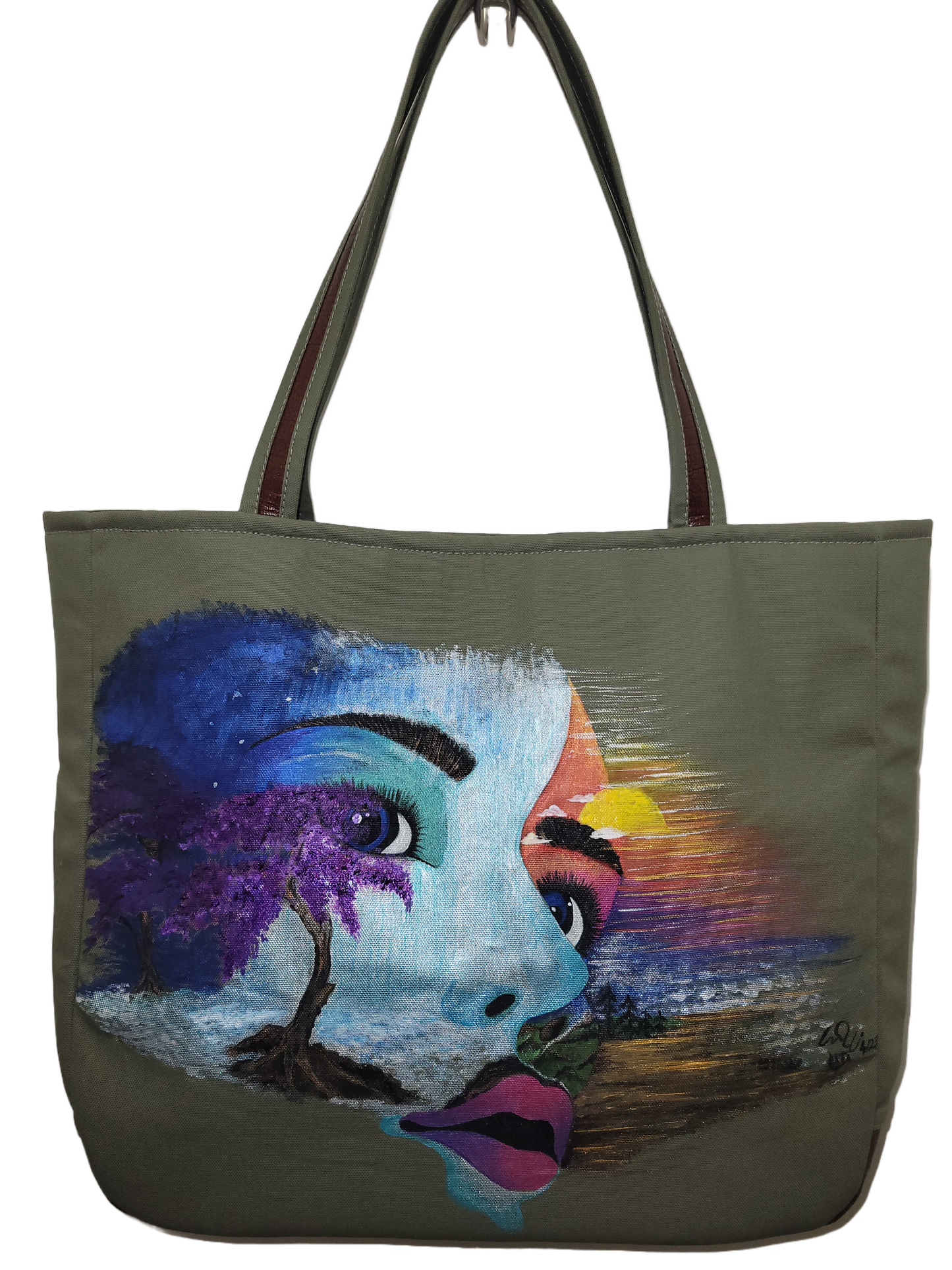 "Nature" Custom Canvas and Leather Tote M.Y Design