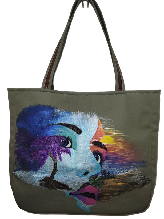 "Nature" Custom Canvas and Leather Tote M.Y Design